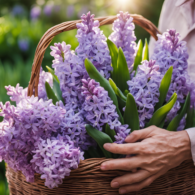 Lilac Hyacinth flowers in Basket 2 Lilac Hyacinth flowers in Basket for Mother’s Day - Elegant Floral Gift for Moms