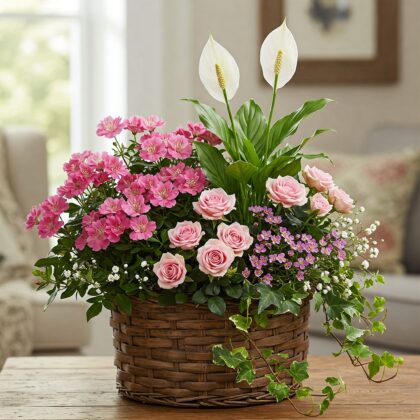 Mixed Flower Basket Plant For Mother's Day Delivery UK