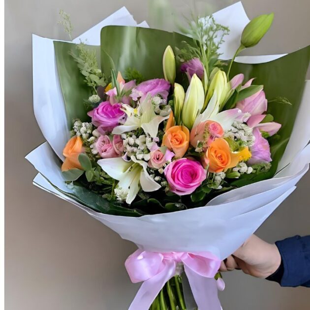 Roses, Tulips Mixed Flower Bouquet 2 Hand Tied Spring Flower Bouquet Delivery for Mother’s Day – Fresh Seasonal Blooms for a Beautiful Gift