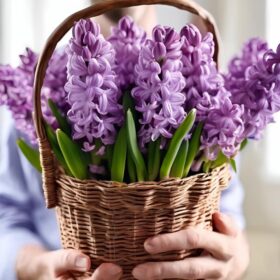 Lilac Hyacinth flowers in Basket