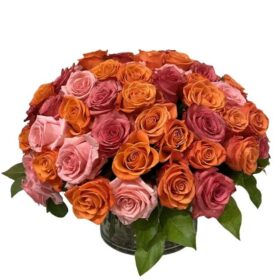 Pink And Orange Rose Bouquet Flowers