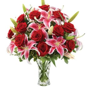 Red Rose Pink Lily Bouquet