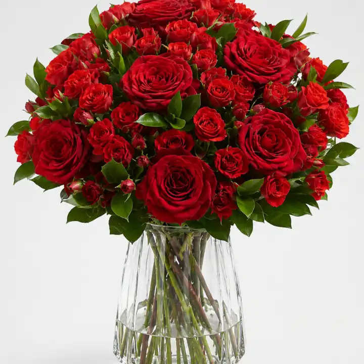 Deep Red Roses Bouquet Flowers In Vase 1 Red Roses Bouquet Flowers