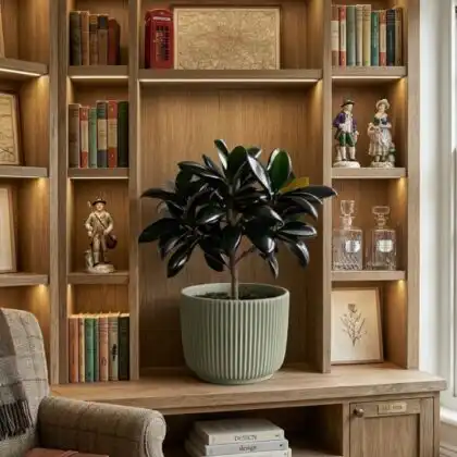 Vibrant Burgundy Rubber Plant with deep red glossy leaves in a stylish ceramic pot.