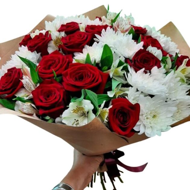 Roses, Chrysanthemums, Alstroemeria Mixed Flower Bouquet 1 fresh roses, lilies, carnations, and chrysanthemums