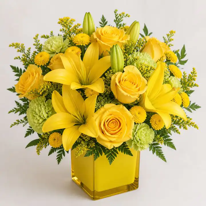 Yellow Roses, Lilies, Carnations Unique Flower Bouquet 1 rose lily carnation bouquet