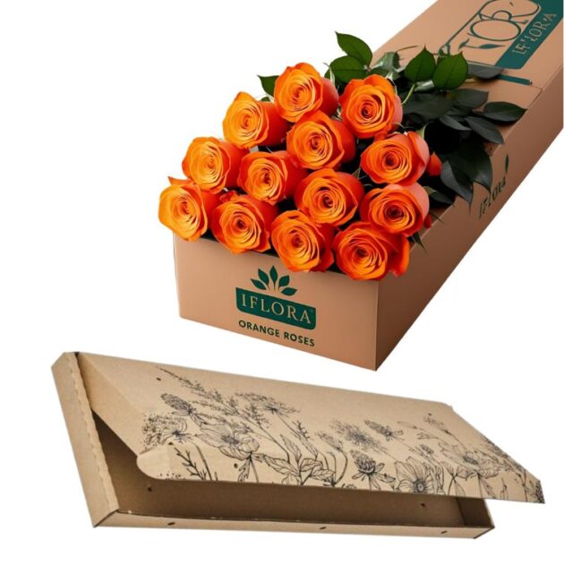 12 Stems Of Roses in a Gift Box 5 12 stems of Orange roses in a gift cardboard box
