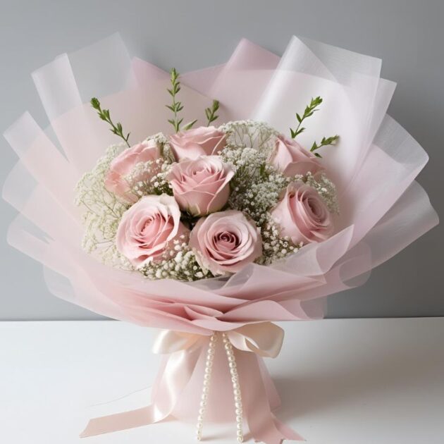 Pink Roses and Carnations Bouquet 2 Pink Roses and Carnations Hand-Tied Bouquet arranged with fresh greenery