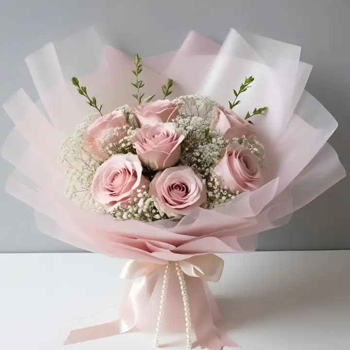 Pink Roses and Carnations Bouquet 2 Pink Roses and Carnations Hand-Tied Bouquet arranged with fresh greenery