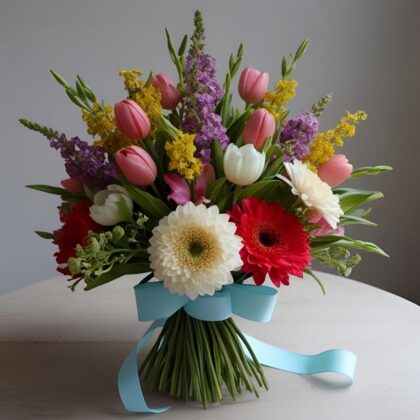 Easter Tulip and Gerbera Bouquet - Fresh Spring Flowers for Easter Delivery