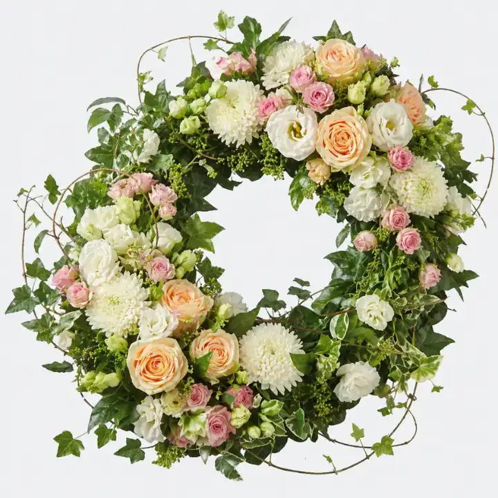 Classic Peach and Pink Rose Funeral Wreath with Fresh 1 Rose Funeral Wreath
