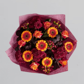 Autumn rose and gerbera hand tied