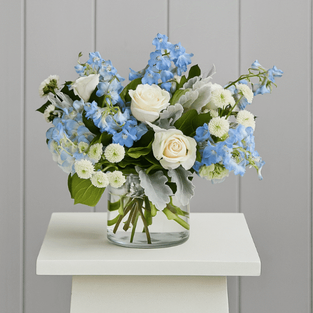 Blue and white sympathy vase