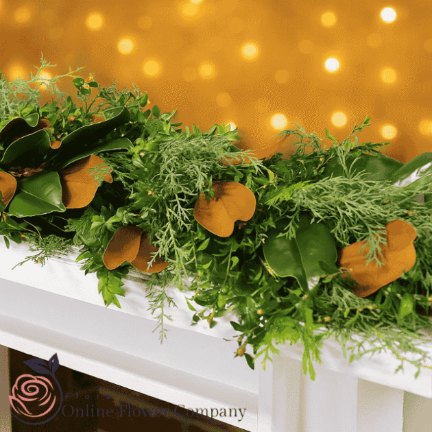 Scented Mix Christmas Fern garland 1 Lush Christmas fern garland with greenery and festive accents for fireplace decoration