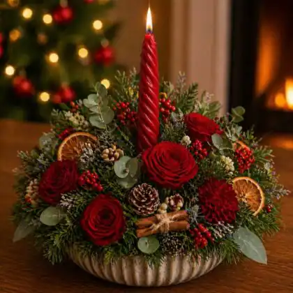 Christmas floral arrangements with candles
