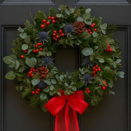 Luxury Thistle and Berry Christmas Wreath for Delivery