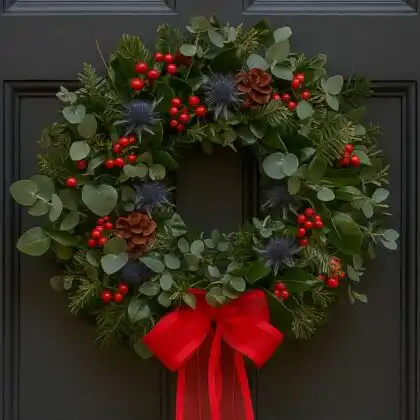 Luxury Thistle and Berry Christmas Wreath for Delivery