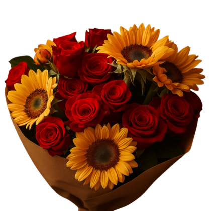 Rose and sunflower hand tied