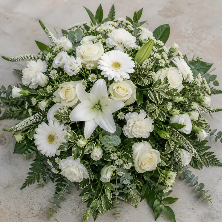 Pristine White Sympathy Posy (Funeral Tribute) 1 White Funeral posy