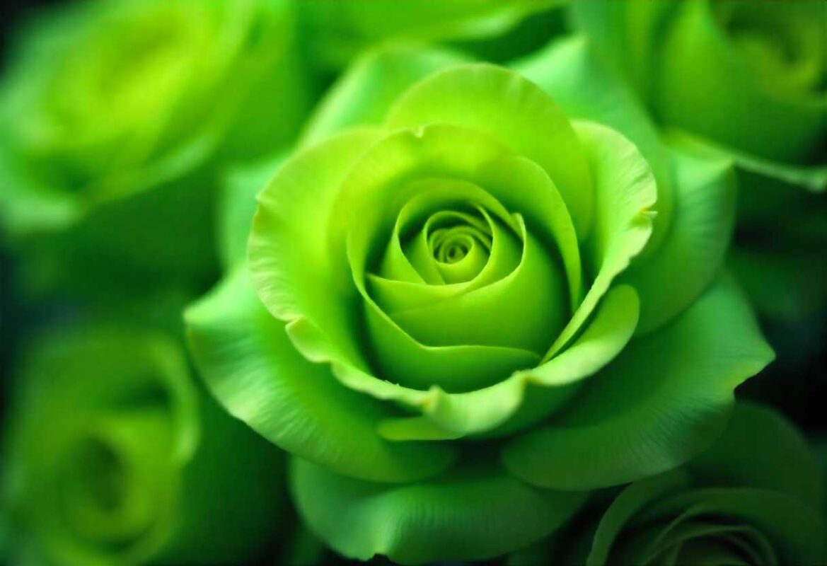Close up of fresh green roses with water droplets representing renewal and harmony for 55th wedding anniversary
