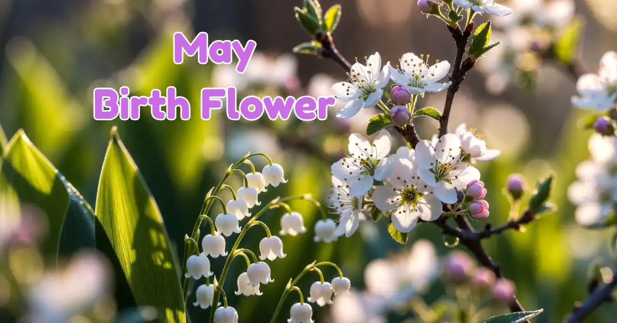 Blog 8 Delicate white Lily of the Valley blooms and Hawthorn blossoms representing the traditional May birth flower.